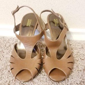 Audrey Brooke Brown Leather Peep Toe Heels 7M